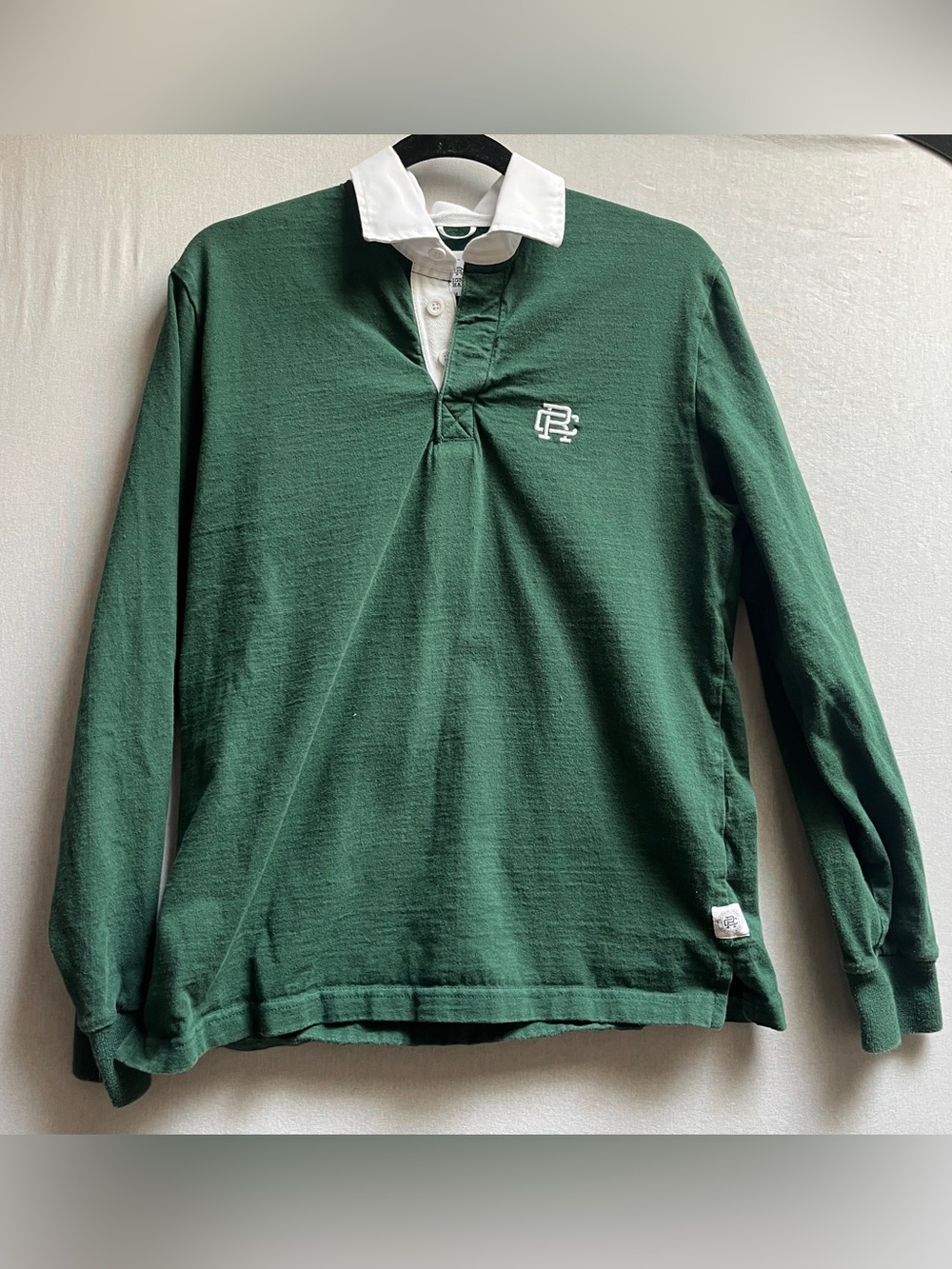 Reigning Champ Forest Green White Collar Long Sleeve Rugby Polo M